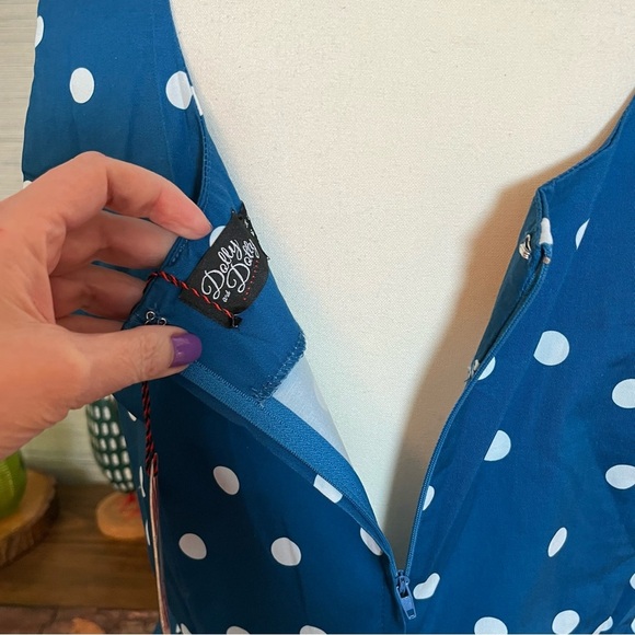 Dolly & Dotty Amanda Fit and Flare Dress Scoop Neck Swing Blue Polka Dot Size 12 - Picture 4 of 9